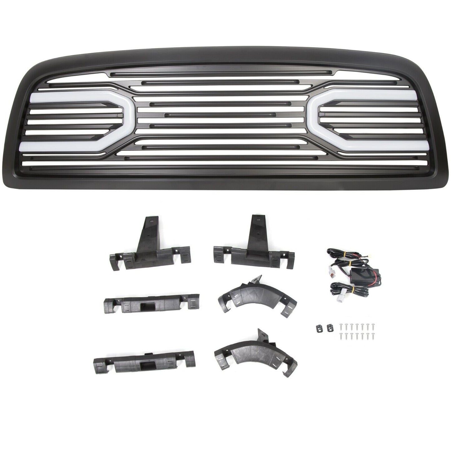 Front Big Horn Black Packaged Grille+Shell & Light for 2009-2012 Dodge Ram 1500