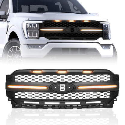 Front Bumper Grille for 2021-2023 Ford F150 Front Bumper Grille W/Light Matte Black