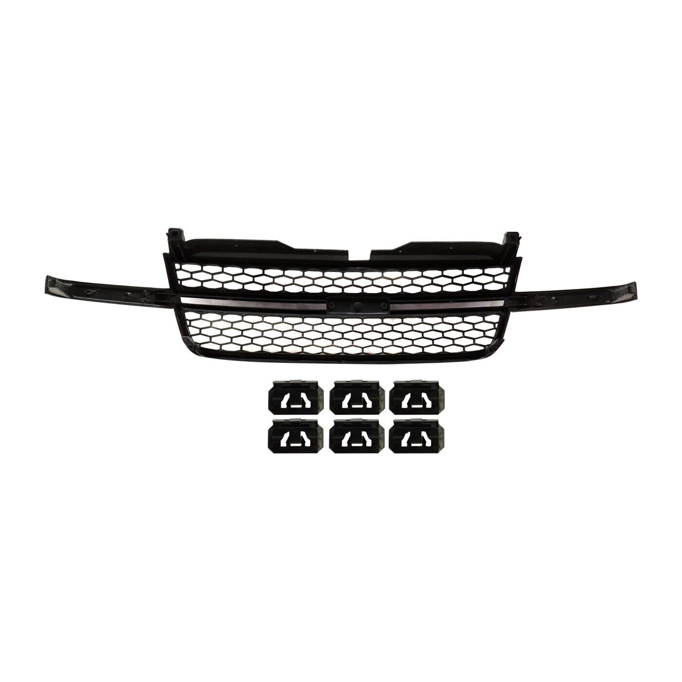 Front Upper Bumper Hood Grille for 2003-2006 Silverado 1500 2500 HD Textured Black Shell and Insert