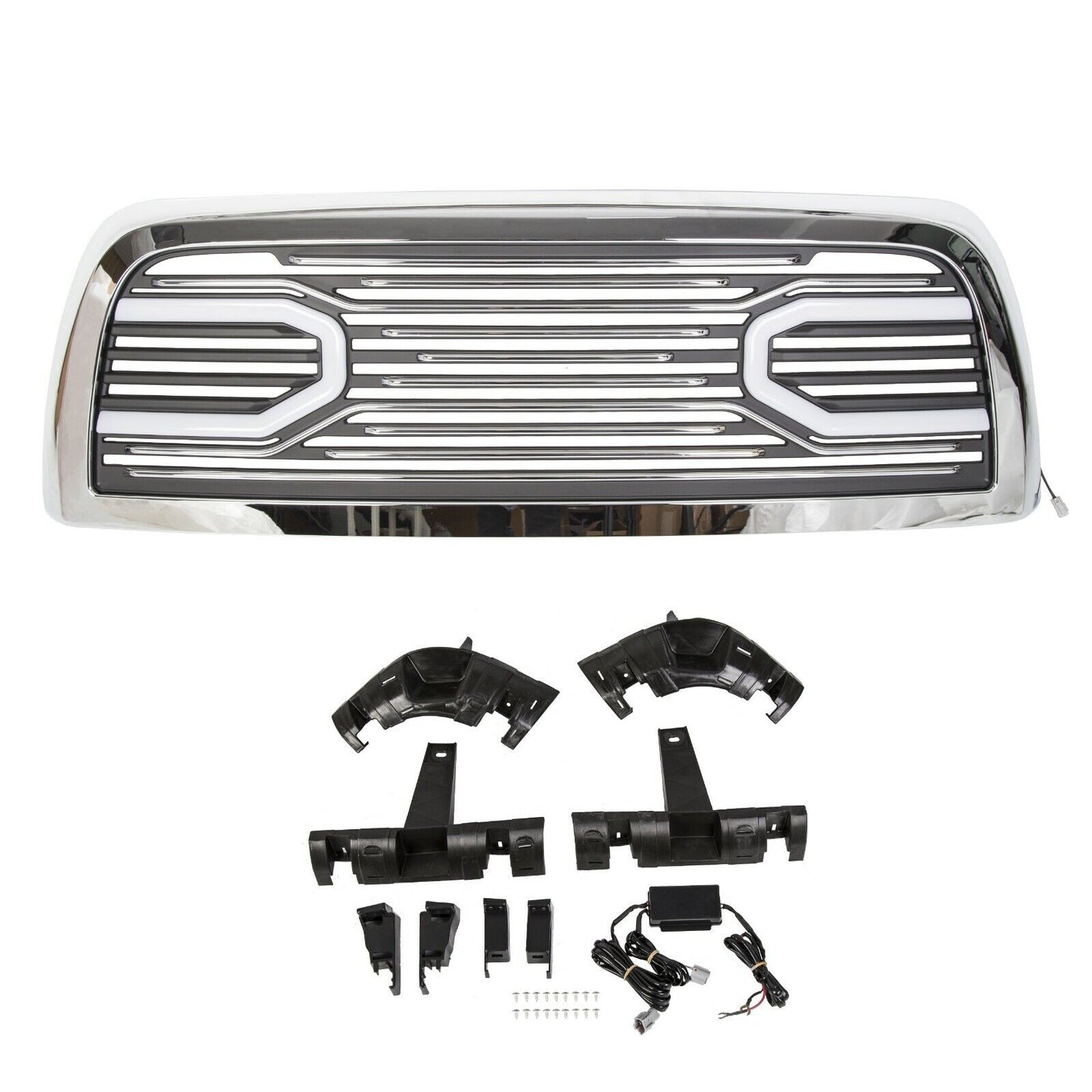 Front Bumper Chrome Grille Shell & Lights For 10-18 Dodge Ram 2500 3500