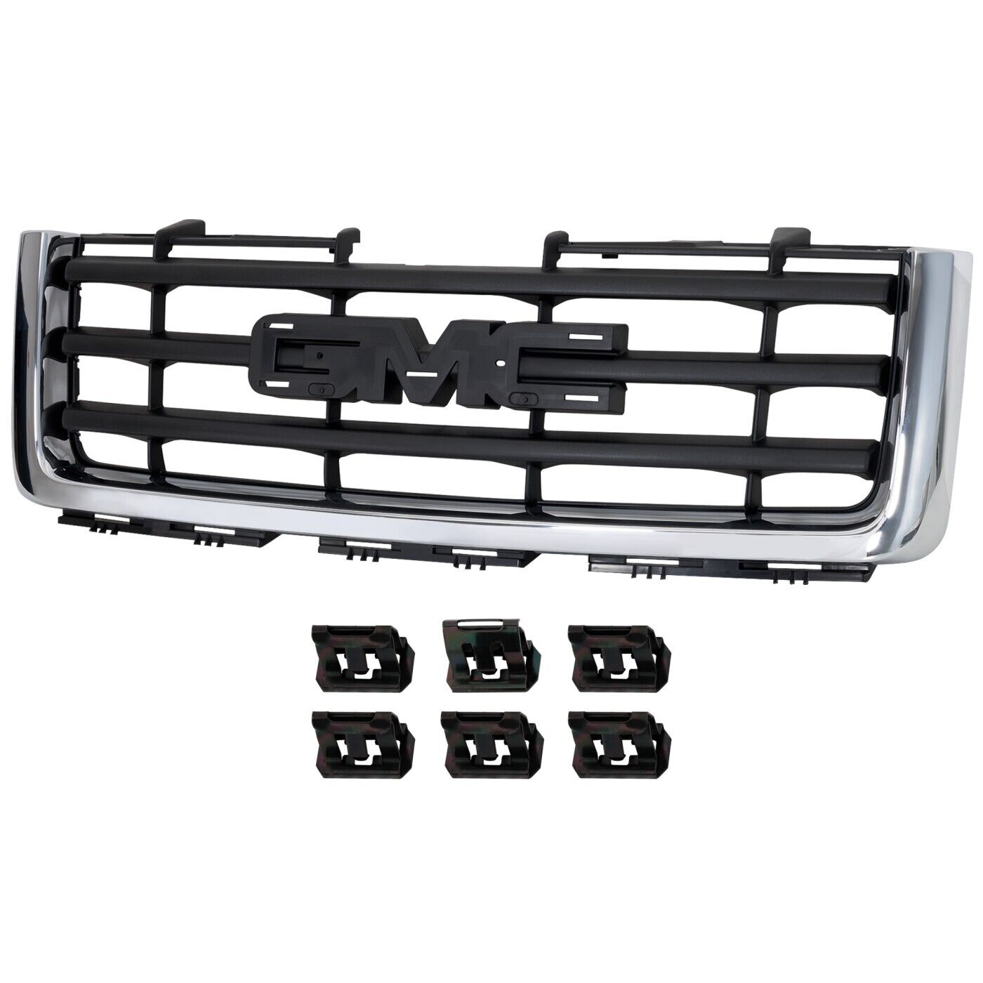 Front Bumper Grille For 2007-2013 GMC Sierra 1500 Chrome Shell With Emblem Provision