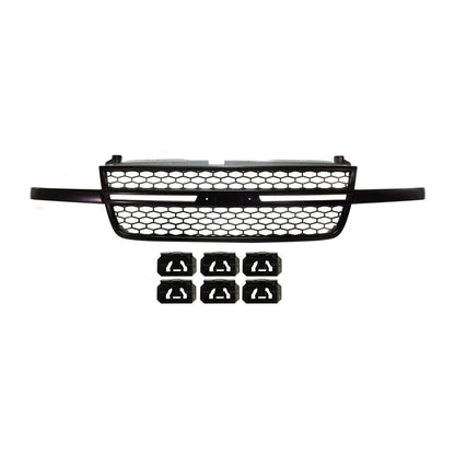 Front Upper Bumper Hood Grille for 2003-2006 Silverado 1500 2500 HD Textured Black Shell and Insert