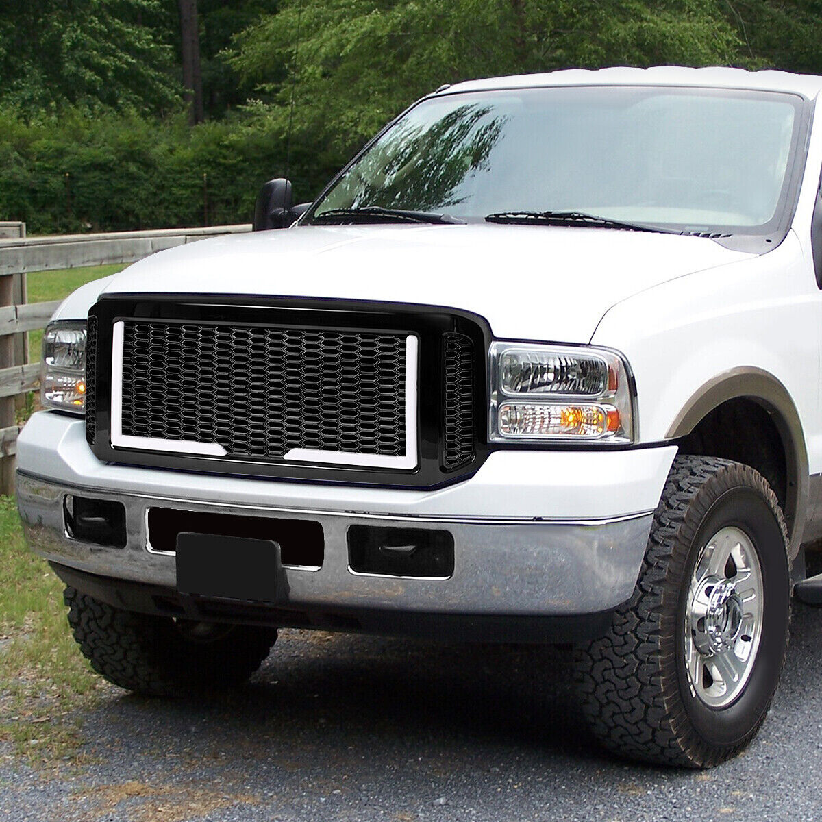 Front Bumper Grille Frame w/LED Light Bar for 2005-2007 Ford F250-F550 SD Honeycomb Grill