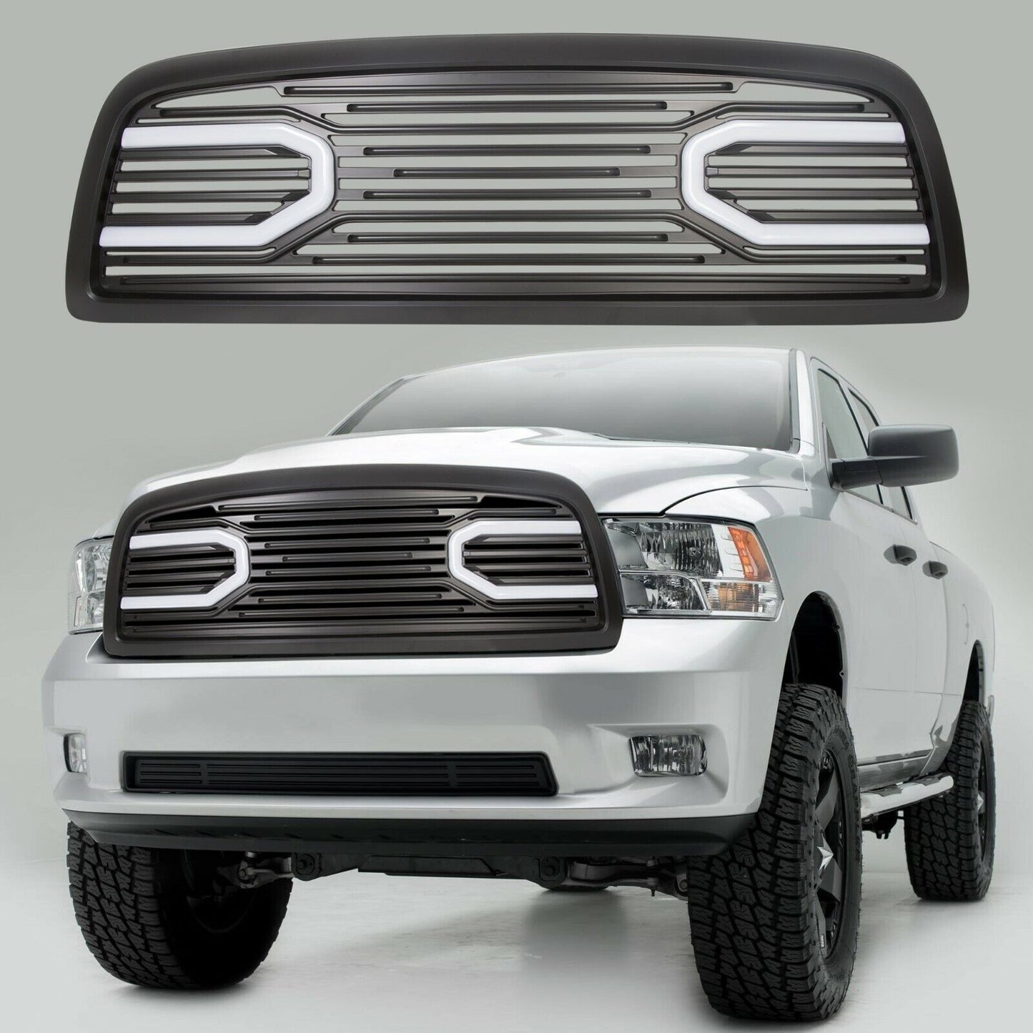 Front Big Horn Black Packaged Grille+Shell & Light for 2009-2012 Dodge Ram 1500