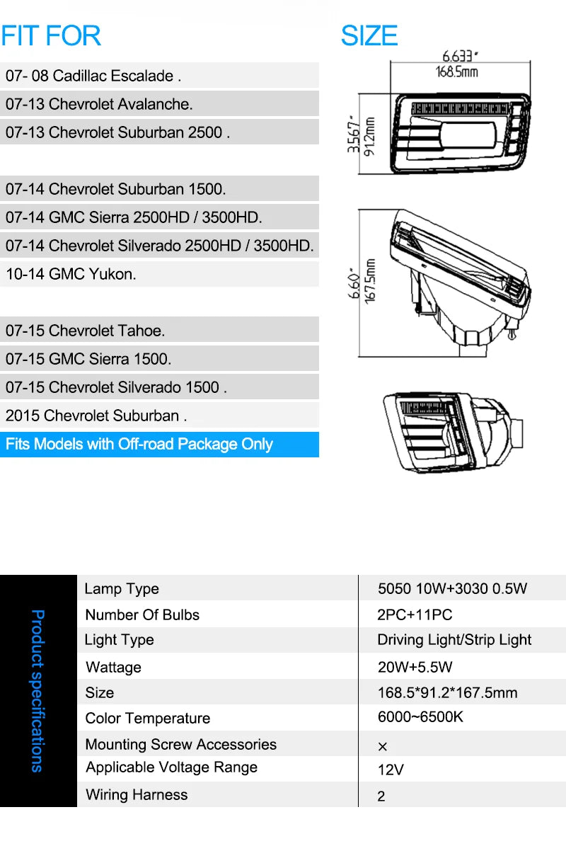 Front Bumper LED DRL Fog Light for 2007-2015 Chevrolet GMC Silverado Suburban 1500 2500HD 3500HD