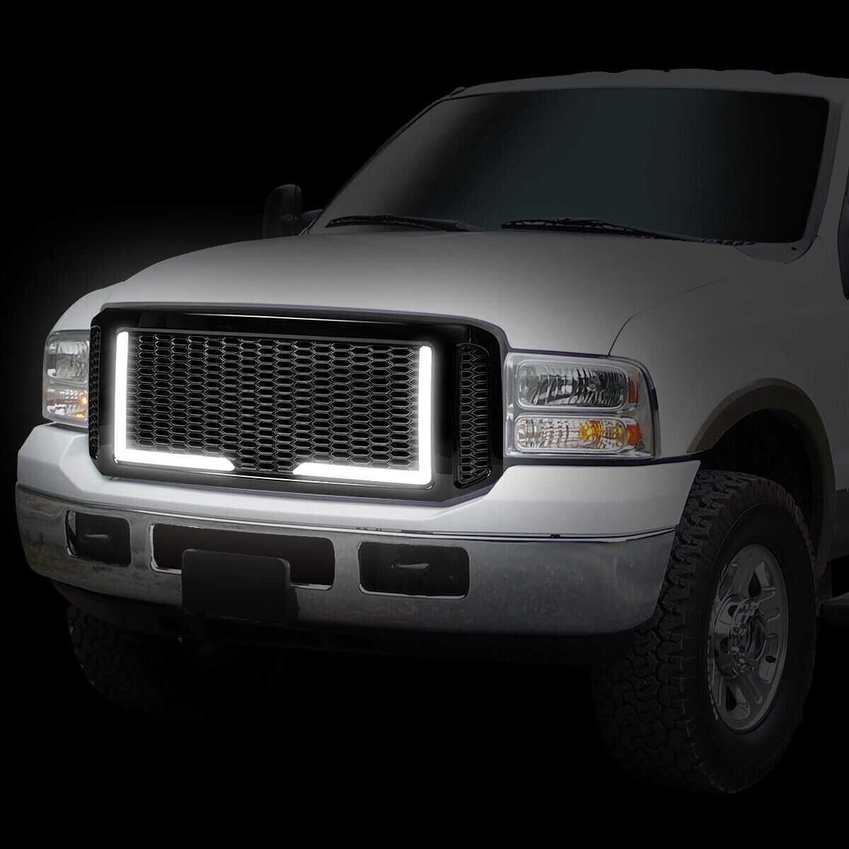 Front Bumper Grille Frame w/LED Light Bar for 2005-2007 Ford F250-F550 SD Honeycomb Grill