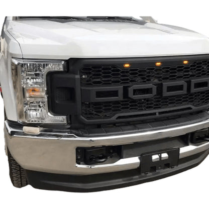 Raptor Style Front Bumper Grille For 2017-2019 Ford F250 F350 Super Duty w/3 Amber LED