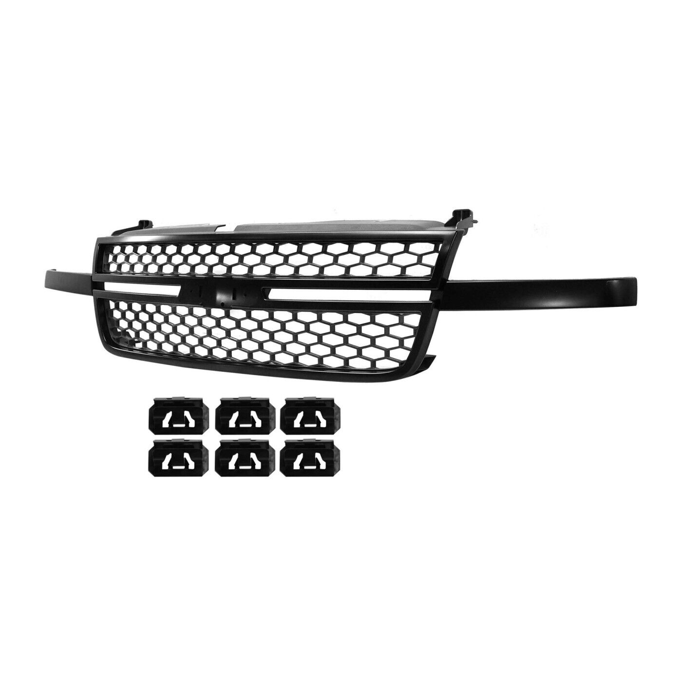 Front Upper Bumper Hood Grille for 2003-2006 Silverado 1500 2500 HD Textured Black Shell and Insert