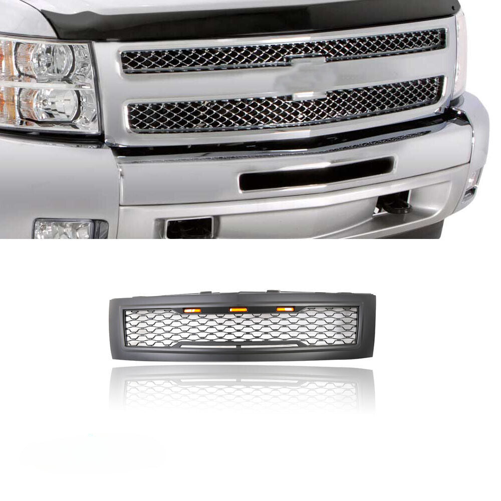 Hood Upper Grille Shell w/Light Black for 2007-2013 Chevy Silverado 1500