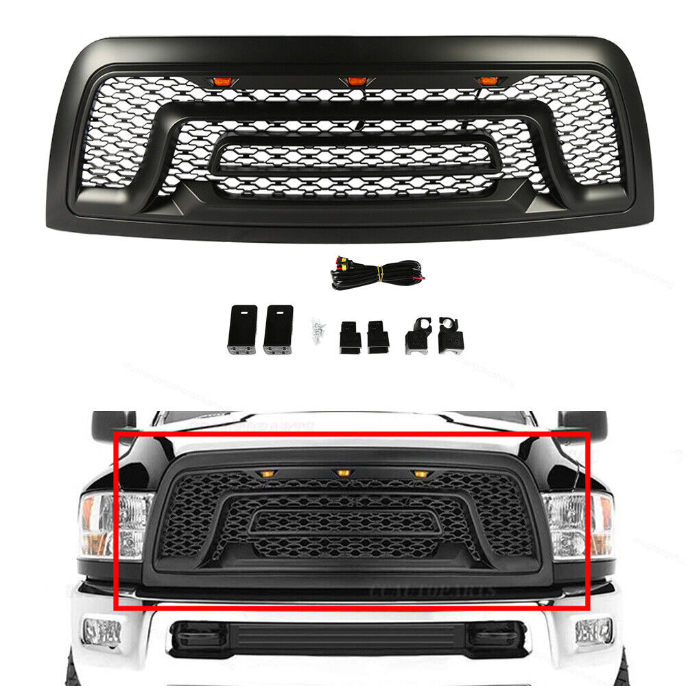 Grille Front Bumper Upper Black W/LED Light Fits 2010-2018 Dodge Ram 2500 3500