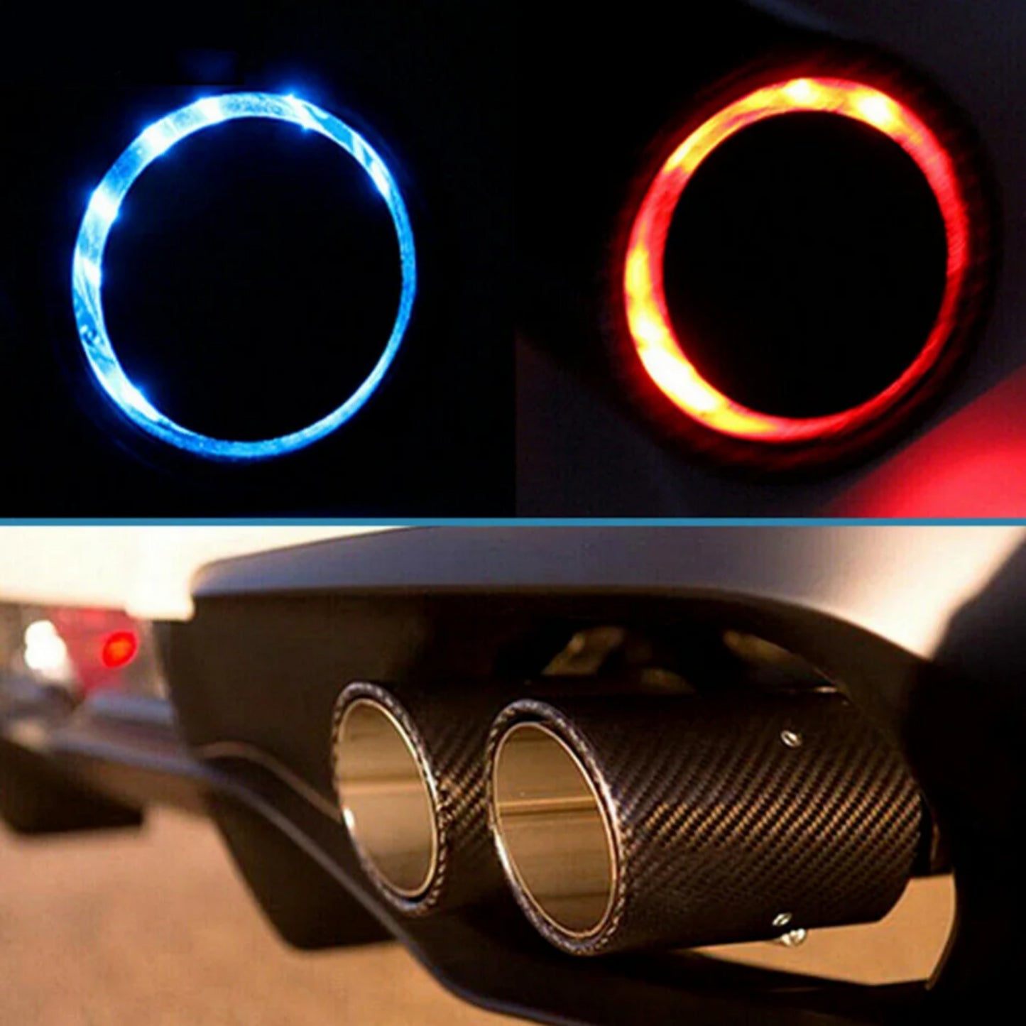 2X Universal Exhaust Muffler Tip Tail Pipe Red Luminous LED For 35-63mm Inlet